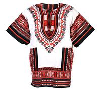 CHAINUPON Camisa africana de algodón Dashiki unisex Tribal Festival Boho Hippie Kaftan, Blanco y rojo., 54