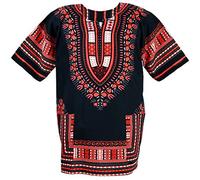 CHAINUPON Camisa africana de algodón Dashiki unisex Tribal Festival Boho Hippie Kaftan, negro/rojo, 50