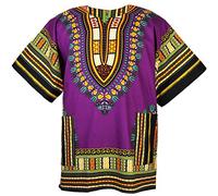 CHAINUPON Camisa de algodón dashiki africano, estilo tribal, festival, boho, de los 60 y 70, hippie, kaftan, Morado (, L