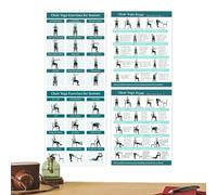 Chair Yoga Chart - Illustrated Pose Cards, 4PCS Fitness Guide for Beginners Flexibility Balance Training, Home Gym Yoga Instruction Set for Men Women Office Living Room Use, Stretching Exercise Visual