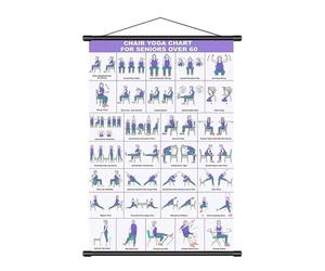 Chair Yoga Chart - Multiple Poses Wall Mount Exerciser | Foldable Workout Chart Pilates Poster | Beginner Friendly For Fitness Stretching Mobility Training Home Gym Office Living Room Elderly Over 60