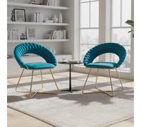 chairus Juego 2 de Sillones Salón Elegantes Sillas Butaca de Terciopelo con Base Dorada, Sillas Dormitorio Moderno con Respaldo Diseño Sillones de Tocador Modernos para Hogar/Apartamento, Azul