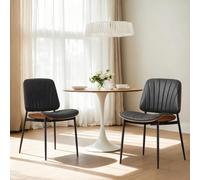 chairus Juego de 2 Sillas de Cocina de Cuero PU Silla de Comedor con Patas de Metal, Silla Acolchada sin Brazos Sillas Modernas para Salón/Restaurante, Gris Oscuro