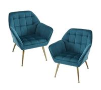 chairus Juego de 2 Sillón de Salón Acolchado con Reposabrazos Butaca Moderna, Sillón Tapizado de Lino Sofá Individual con Patas Metálicas Doradas para Salón/Dormitorio, Azul