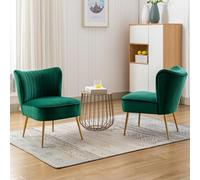 chairus Juego de 2 Sillón Tapizado en Terciopelo Sillón de Salón Moderno con Patas Doradas, Butaca de Salón Elegante sin Brazos para Dormitorio/Tocador, Verde