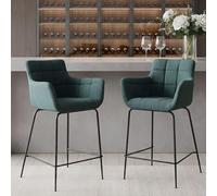 chairus Juego de 2 Taburetes de Bar Tapizado en Tejido de Toalla Banqueta para Isla de Cocina con Asiento Ancho, Sillas Altas Modernas con Brazos para Cocina, Verde