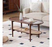 chairus Mesa Salón de Madera Mesas Central Ovalada con Estante de Ratán, Mesita de Centro Moderna Mesas Baja de Sofá con Estilo Rústico para Hogar, Marrón