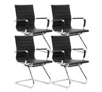 chairus Set de 4 Sillas de Oficina sin Ruedas, Cuero PU, Negro | Sillas de Reunión con Reposabrazos, Estructura Metálica, Diseño Ergonómico para Oficina/Visita/Reuniones