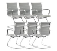 chairus Set de 6 Sillas de Oficina sin Ruedas, Cuero PU, Gris | Sillas de Reunión con Reposabrazos, Estructura Metálica, Diseño Ergonómico para Oficina/Visita/Reuniones
