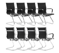 chairus Set de 8 Sillas de Oficina sin Ruedas, Cuero PU, Negro | Sillas de Reunión con Reposabrazos, Estructura Metálica, Diseño Ergonómico para Oficina/Visita/Reuniones