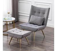 chairus Set Silla Relax de Terciopelo con Reposapiés Moderna Sillón de Tapizada para Salón Balcón Sillas con Almohada Lumbar (Gris)