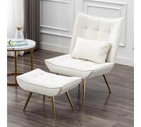 chairus Set Silla Relax de Terciopelo con Reposapiés Moderna Sillón de Tapizada para Salón Balcón Sillas con Almohada Lumbar (Beige)