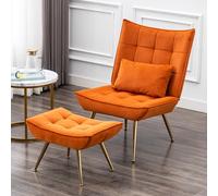 chairus Set Silla Relax de Terciopelo con Reposapiés Moderna Sillón de Tapizada para Salón Balcón Sillas con Almohada Lumbar (Naranja)