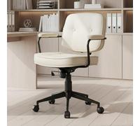 chairus Silla de Oficina de Cuero PU Silla de Escritorio con Altura Ajustable, Silla de Despacho Moderna con Ruedas Silla Estudio Giratoria para Hogar/Despacho, Blanco