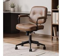 chairus Silla de Oficina de Cuero PU Silla de Escritorio Ergonómica Pequeña con Altura Ajustable, Silla Computadora Moderna con Ruedas Silenciosas Silla Estudio Giratoria para Hogar/Despacho, Marrón