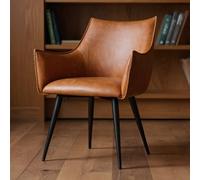 chairus Silla de Oficina de Cuero PU Silla Escritorio con Brazos, Sillón de Lectura con Patas de Metal para Salón/Despacho, Marrón