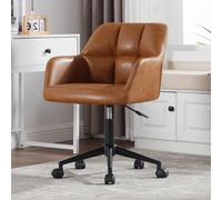 chairus Silla Escritorio de PU Silla de Oficina Moderna Altura Ajustable, Silla Computadora Ocio con Ruedas para Recepción/Despacho, Marrón