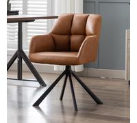 chairus Silla Escritorio de PU Silla Pequeña de Oficina Giratoria, Silla Computadora Ocio con Patas Metálicas para Recepción/Despacho, Marrón