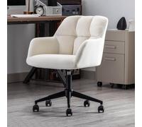 chairus Silla Escritorio de Terciopelo Silla de Oficina Moderna Altura Ajustable, Silla Computadora Ocio con Ruedas para Recepción/Despacho, Blanco