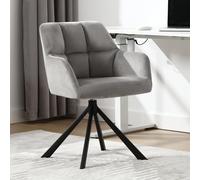 chairus Silla Escritorio de Terciopelo Silla Pequeña de Oficina Giratoria, Silla Computadora Ocio con Patas Metálicas para Recepción/Despacho, Gris