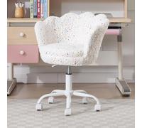 chairus Silla Escritorio Niña de Terciopelo Silla Infantil Giratoria con Ruedas, Sillas de Estudio con Forma de Flor para Niños, Blanco