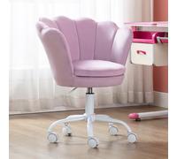 chairus Silla Escritorio Niña de Terciopelo Silla Infantil Giratoria con Ruedas, Sillas de Estudio con Forma de Flor para Niños, Morada Claro