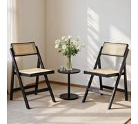 chairus Sillas de Comedor de Madera Juego 2 de Sillas Cocina Plegables con Respaldo de Ratán, Sillas de Salón Naturales sin Reposabrazos para Resturante/Cafetería, Negro