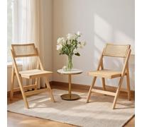 chairus Sillas de Comedor de Madera Juego 2 de Sillas Cocina Plegables con Respaldo de Ratán, Sillas de Salón Naturales sin Reposabrazos para Resturante/Cafetería, Amarillo