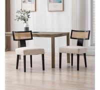 chairus Sillas de Comedor Tapizadas en Lino Juego 2 de Sillas Cocina de Madera Maciza, Sillas de Salón con Respaldo de Ratán Sillas Restaurante Estilo Nórdico para Hogar/Cafetería, Negro