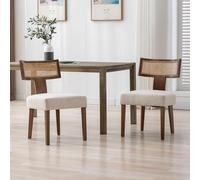 chairus Sillas de Comedor Tapizadas en Lino Juego 2 de Sillas Cocina de Madera Maciza, Sillas de Salón con Respaldo de Ratán Sillas Restaurante Estilo Nórdico para Hogar/Cafetería, Beige