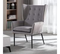 chairus Sillón Longue de Terciopelo para Balcón Moderno Silla de Bañera Tapizado Butaca de Salon Relax con Patas de Metal, Gris