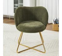 chairus Sillón Salón de Chenilla Silla Tocador Dormitorio con Patas Doradas, Silla Ocio Elgegante con Respaldo Sillón Tapizado Moderno para Hogar/Sala de Estar, Verde