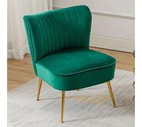 chairus Sillón Tapizado en Terciopelo Sillón de Salón Moderno con Patas Doradas, Butaca de Salón Elegante sin Brazos para Dormitorio/Tocador, Verde