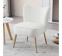 chairus Sillón Tapizado en Terciopelo Sillón de Salón Moderno con Patas Doradas, Butaca de Salón Elegante sin Brazos para Dormitorio/Tocador, Blanco
