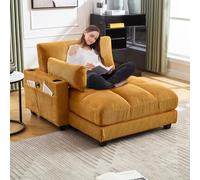 Chaise longue, Cloud couch,Lesessel,Sessel,flauschige streifenpolster, handgelandandladen mit rollden polstern, klappn für den kopf, drei tassen und eine seitliche hostaschen (Mustard yellow)