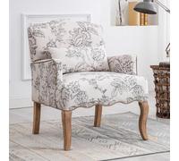 chaiurs Butaca Vintage con Patas de Madera Sillón de Salón Tapizado de Estampado Floral, Sillón Alcolchado Sofá Individual para Sala de Estar/Dormitorio, Beige