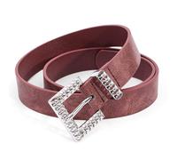 CHAKAE Cinturón de piel sintética con diseño de hebillas cuadradas, cómoda cintura de pin para mujer, ropa de trabajo y cinturón cuadrado de uso diario, Rojo Marrón, Talla única