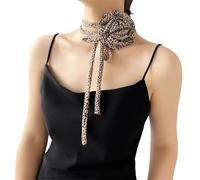 CHAKAE Elegante bufanda con correa de flores para fiesta, bufanda fina con puntos para mujer, corbata de cuello a la moda, vestido de fiesta, banda para el pelo, ropa de viaje