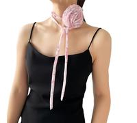 CHAKAE Elegante bufanda con correa de flores para fiesta, bufanda fina con puntos para mujer, corbata de cuello a la moda, vestido de fiesta, banda para el pelo, ropa de viaje