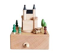 CHAKAE Figura de madera de tren giratorio, caja de música, adorno para sala de estar, dormitorio, decoración de mesa, música de madera