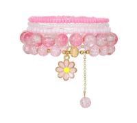 CHAKAE Juego de pulseras elásticas con colgante de flor de varias capas, pulseras elásticas, accesorios para uso diario y de fiesta, conjunto versátil, talla única, como se describe