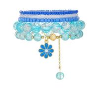 CHAKAE Juego de pulseras elásticas con colgante de flor de varias capas, pulseras elásticas, accesorios para uso diario y de fiesta, conjunto versátil, talla única, como se describe