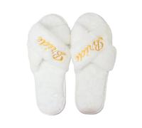 CHAKAE Paquete de 2 pantuflas de felpa cálidas y suaves para mujer, para preparaciones de boda y relajación, pantuflas de despedida de soltera, Novia Blanca, Talla única