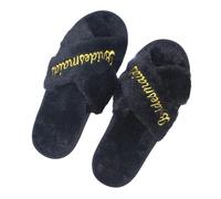 CHAKAE Paquete de 2 pantuflas de felpa cálidas y suaves para mujer, para preparaciones de boda y relajación, pantuflas de despedida de soltera, Dama de honor, color negro, Talla única