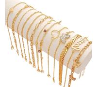 CHAKAE Set De Joyería De Tobillera Plata Bohemia Plata Bohemia con 13 Piezas Mariposas