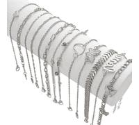 CHAKAE Set De Joyería De Tobillera Plata Bohemia Plata Bohemia con 13 Piezas Mariposas