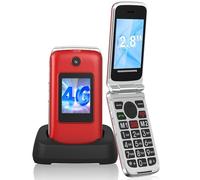 CHAKEYAKE 4G Telefono Movil para Mayores Libre con Teclas Grandes, Doble SIM | Fácil De Usar Teléfono Móvil Personas Mayores con Botón SOS | Cable USB C | Batería 1200mah | Base Cargadora |Rosa