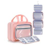 Chakipee Neceser de Via je Colgante para Mujer - Necessaire Impermeable con Ventana Transparente, Desplegable Compartimentos Bolsa de Aseo Ligera para Makeup, Champú y Artículos Rojo, Grande