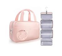 Chakipee Neceser de Via je Colgante para Mujer - Necessaire Impermeable con Ventana Transparente, Desplegable Compartimentos Bolsa de Aseo Ligera para Makeup, Champú y Artículos Rosa, Mediano