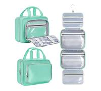 Chakipee Neceser de Via je Colgante para Mujer - Necessaire Impermeable con Ventana Transparente, Desplegable Compartimentos Bolsa de Aseo Ligera para Makeup, Champú y Artículos Verde, Grande